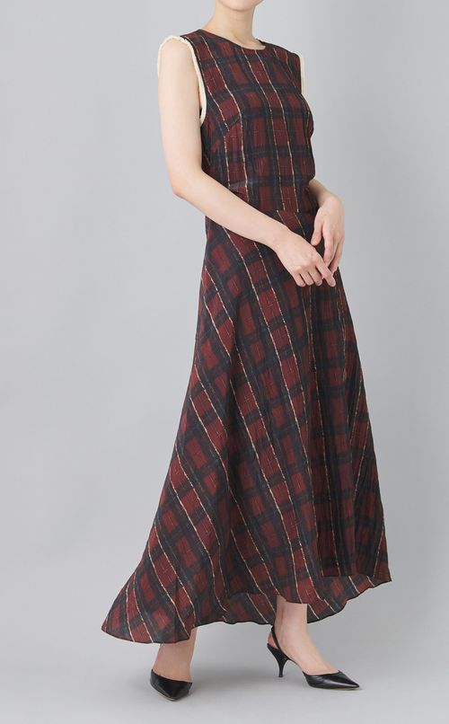 チェックプリントフリンジトリムワンピース