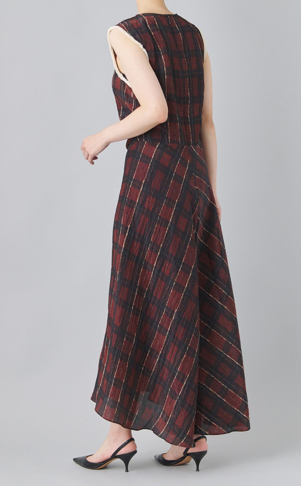 チェックプリントフリンジトリムワンピース