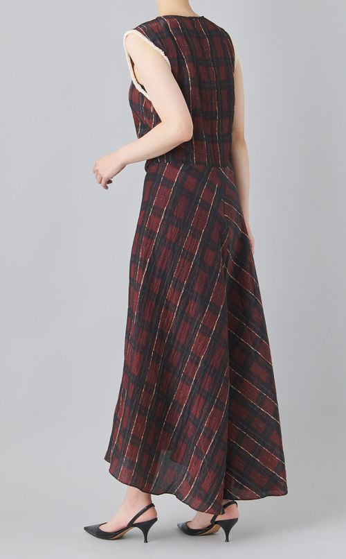 チェックプリントフリンジトリムワンピース