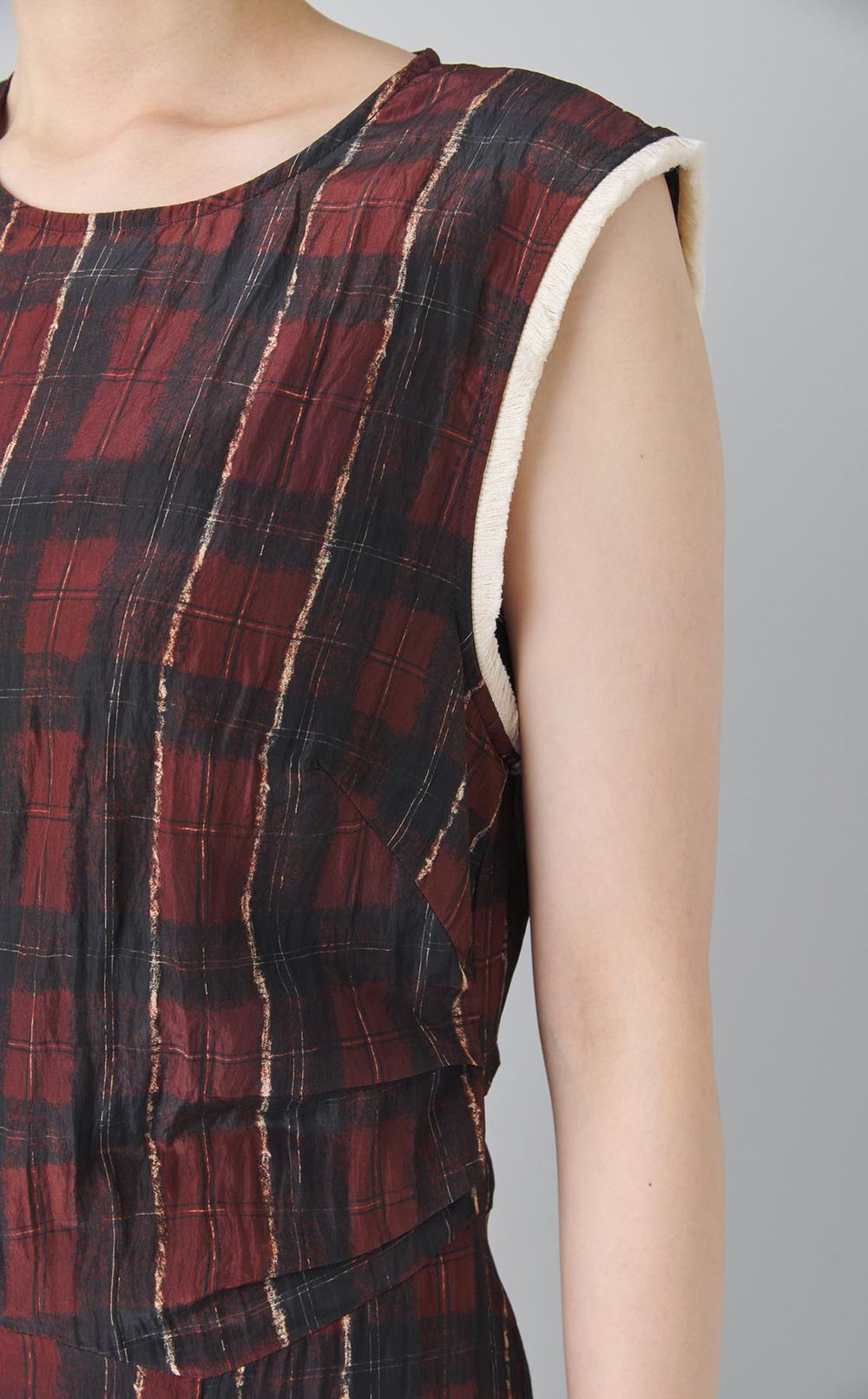 チェックプリントフリンジトリムワンピース