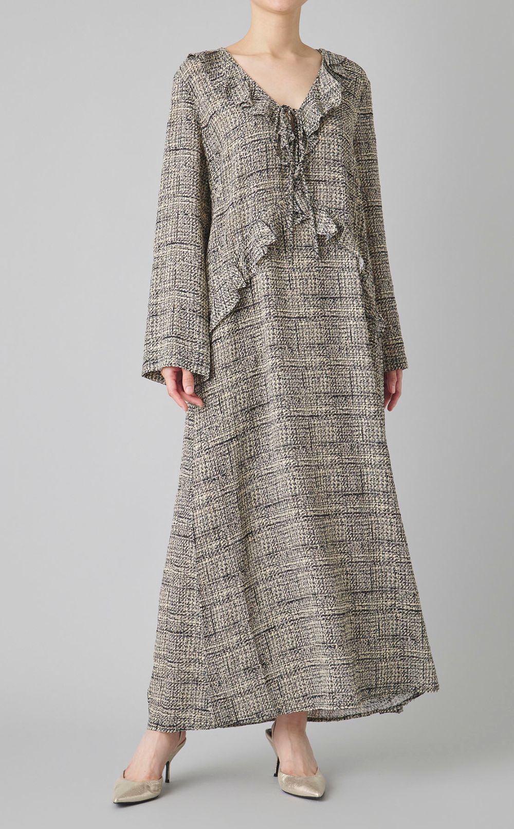 ツイルプリントフリルトリムワンピース