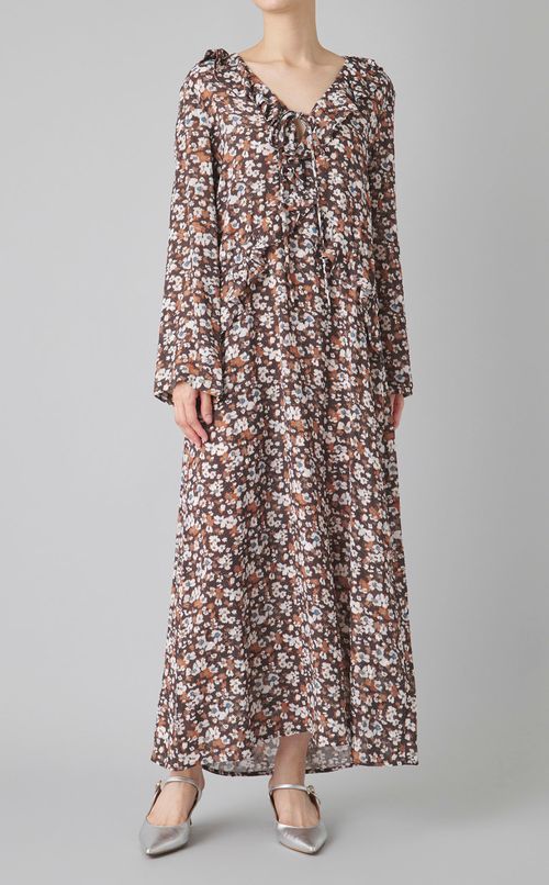 フラワープリントフリルトリムワンピース