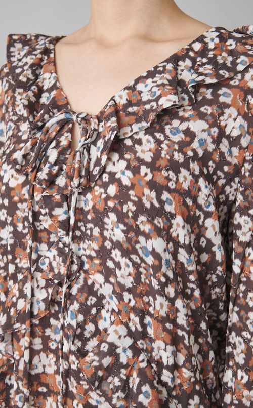 フラワープリントフリルトリムワンピース