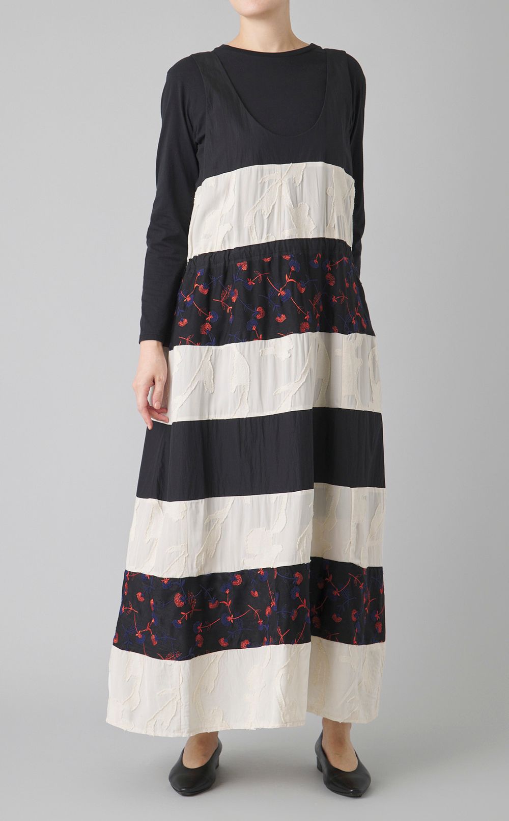 【reADdress】ノットストラップパッチワークワンピース