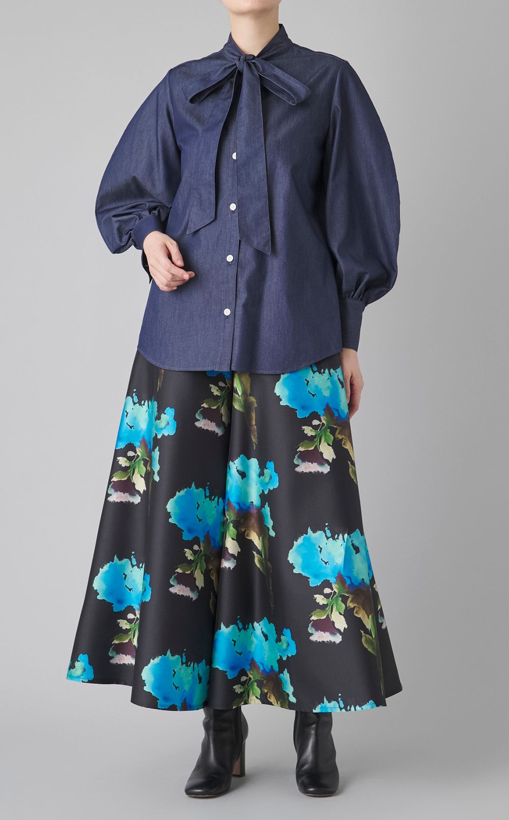 プリント切替フレアーパンツ