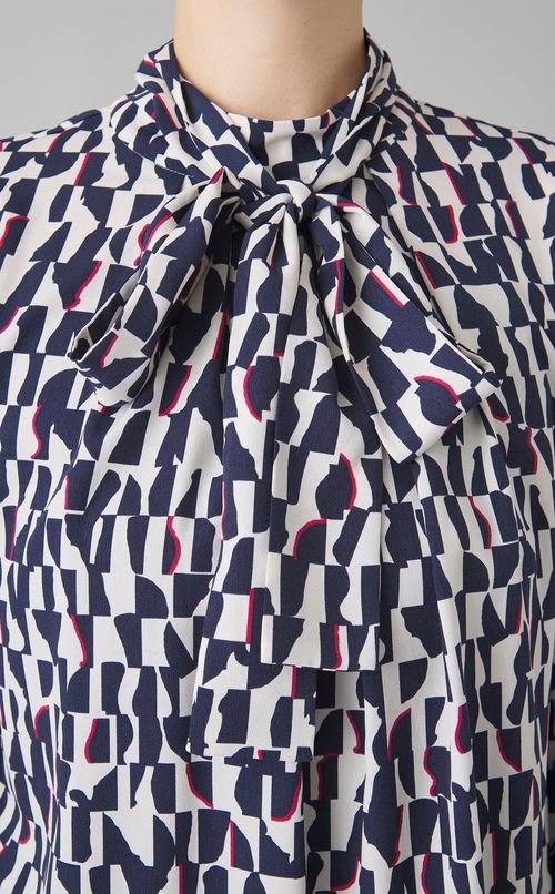 ジノリプリントボウタイブラウス