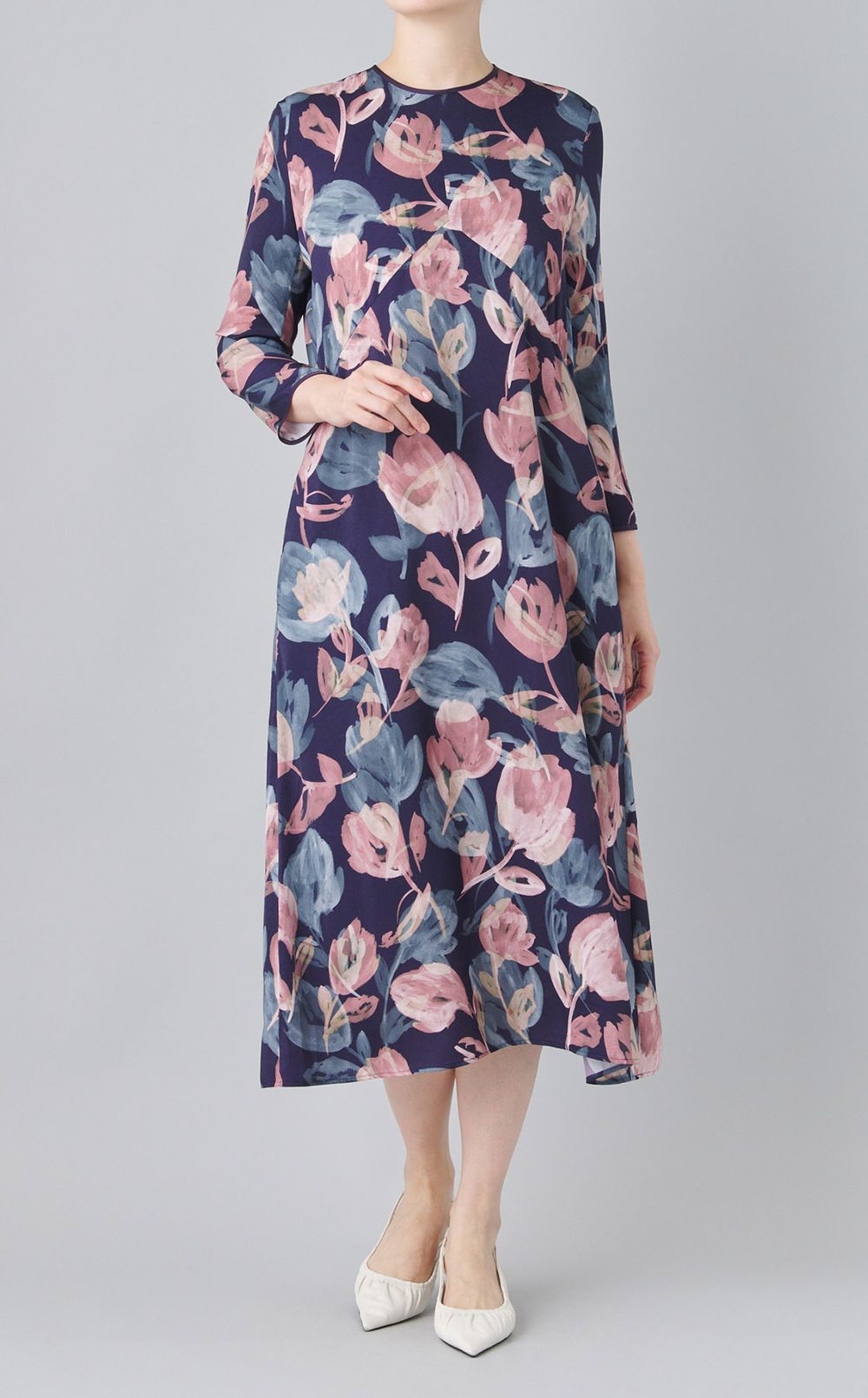 フラワープリントタックワンピース