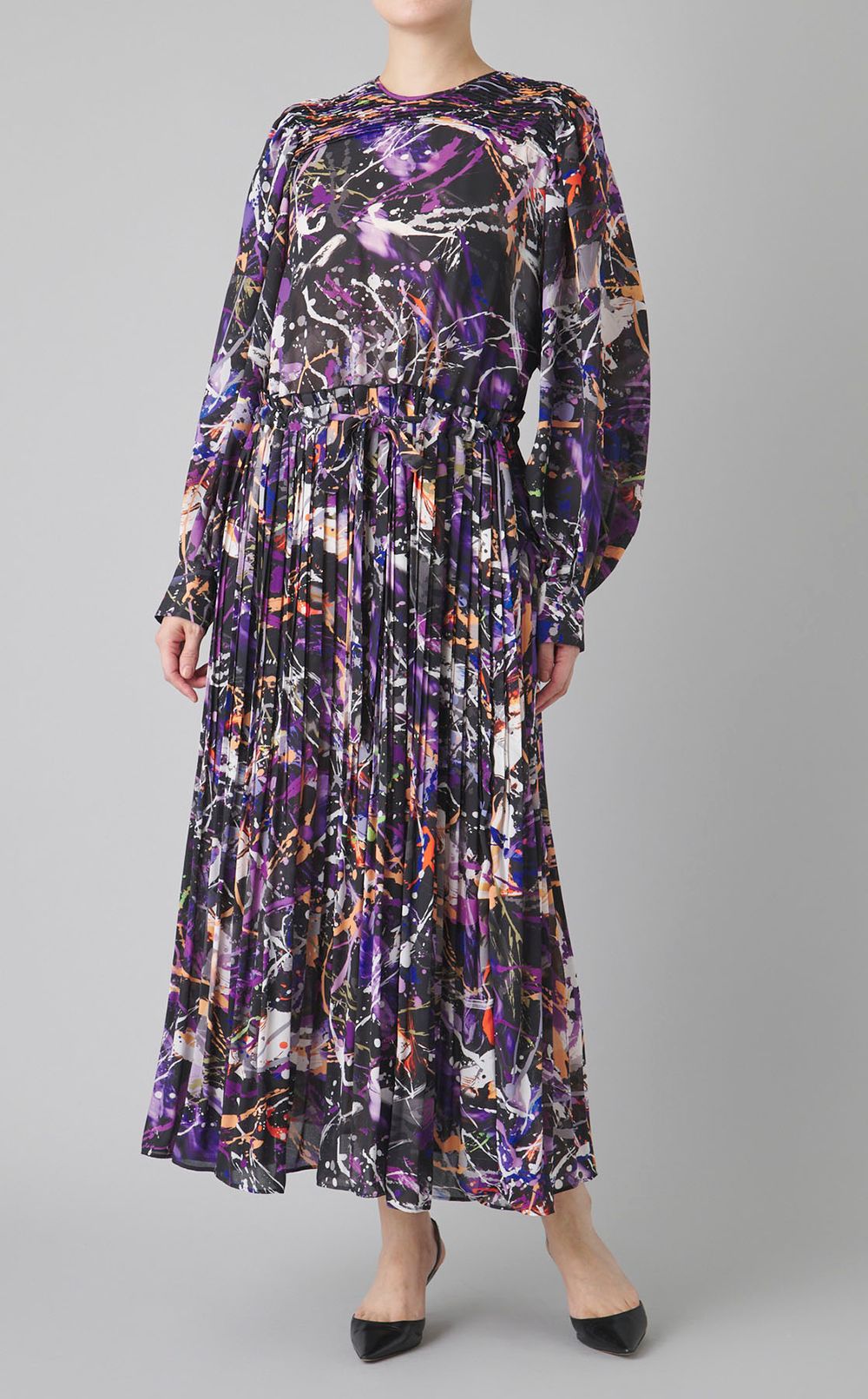 アブストラクトプリントプリーツワンピース