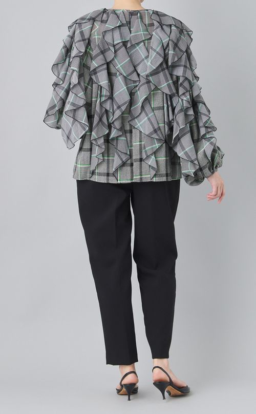 チェックプリントラッフルブラウス