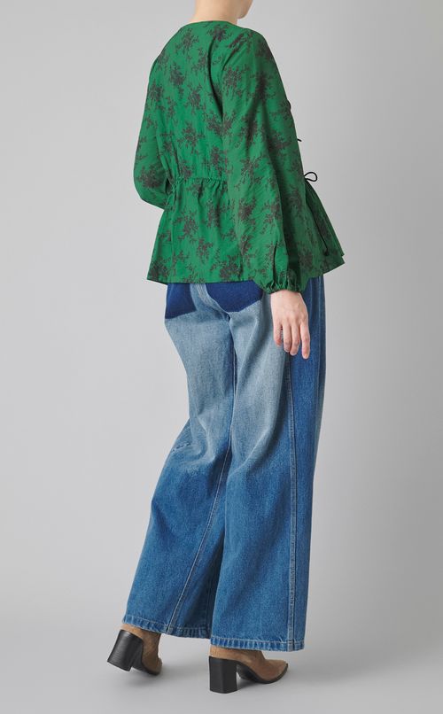 フラワープリントドローコードブラウス