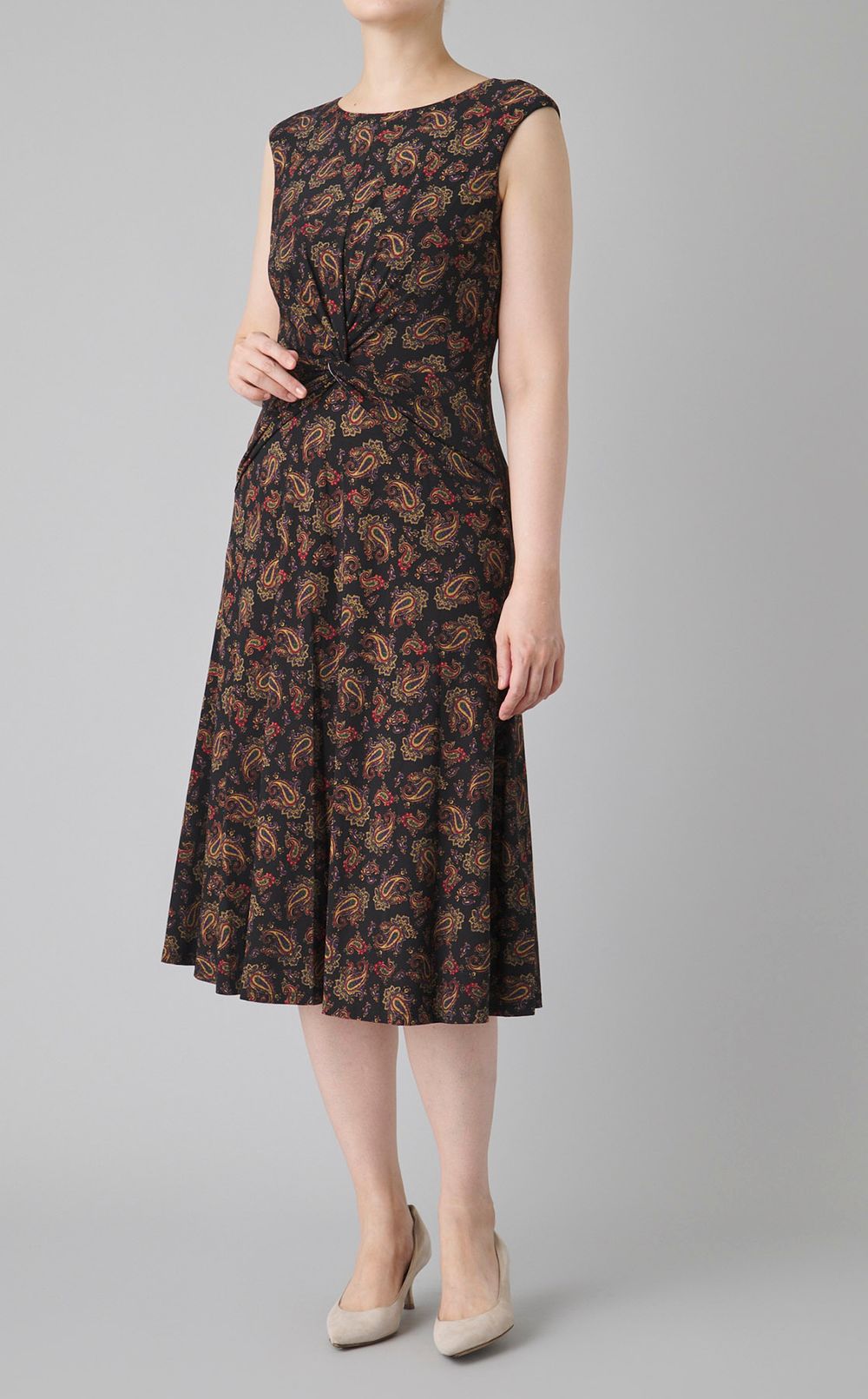 ペーズリープリントジャージーワンピース