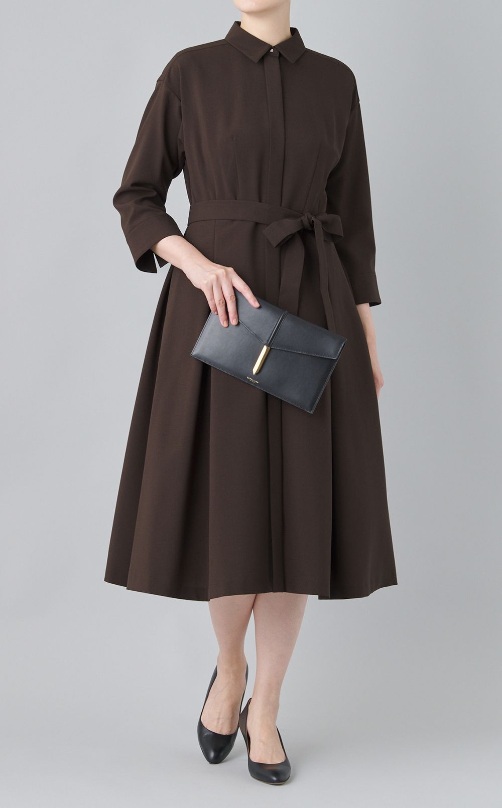 ベルト付きウーリーシャツワンピース
