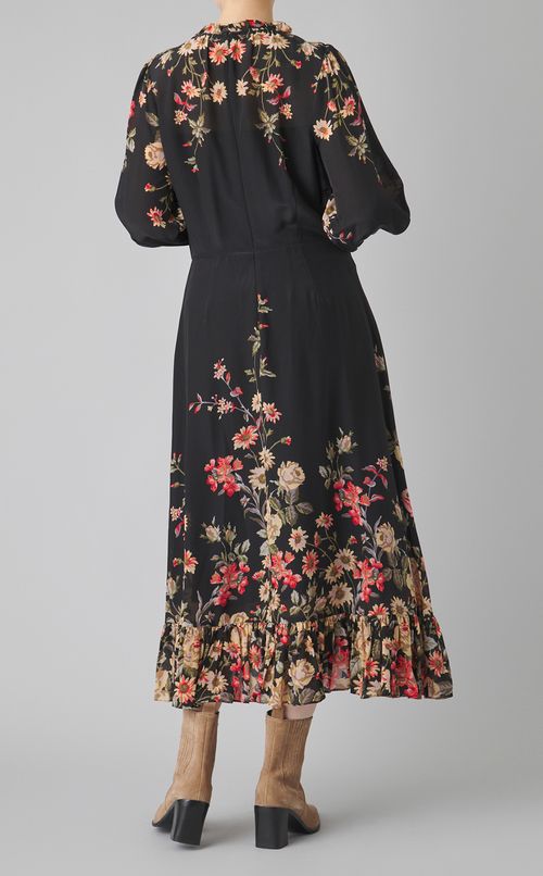 マルチフラワープリントギャザーワンピース