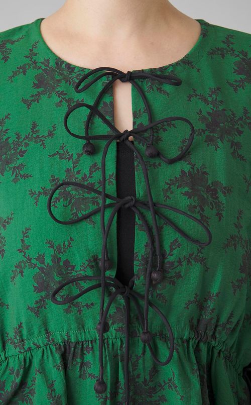 フラワープリントドローコードブラウス