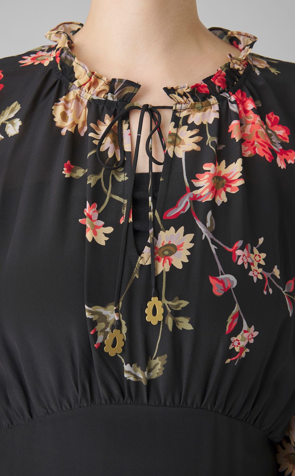 マルチフラワープリントギャザーワンピース