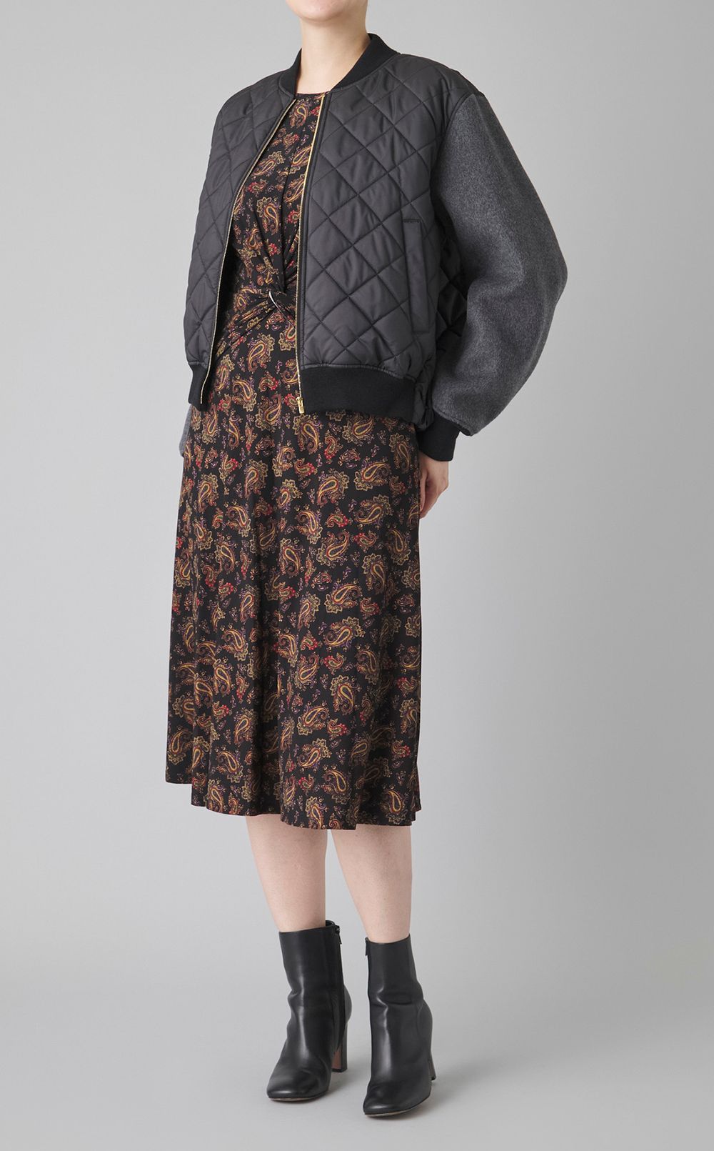 異素材ウールキルティングブルゾン