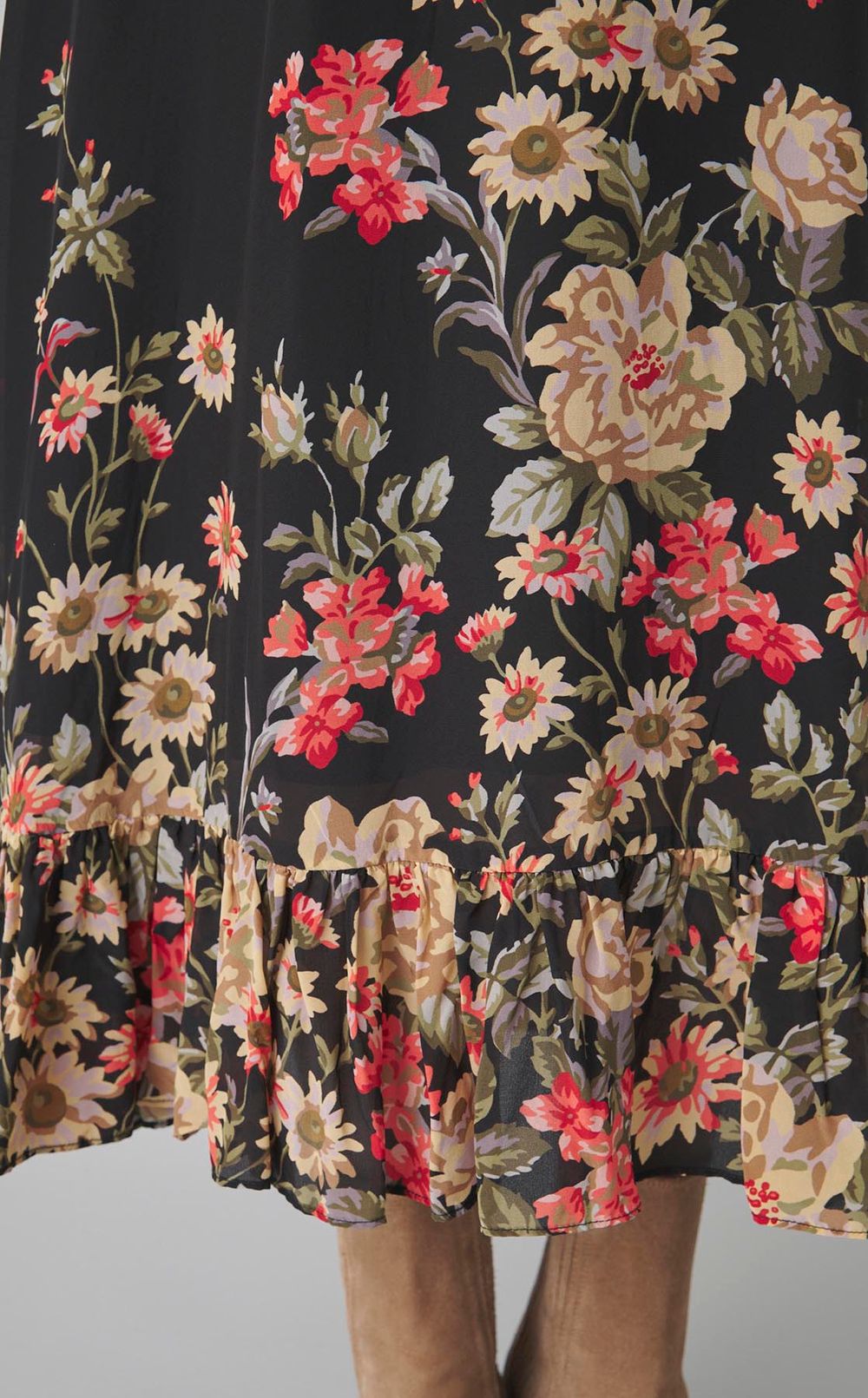 マルチフラワープリントギャザーワンピース