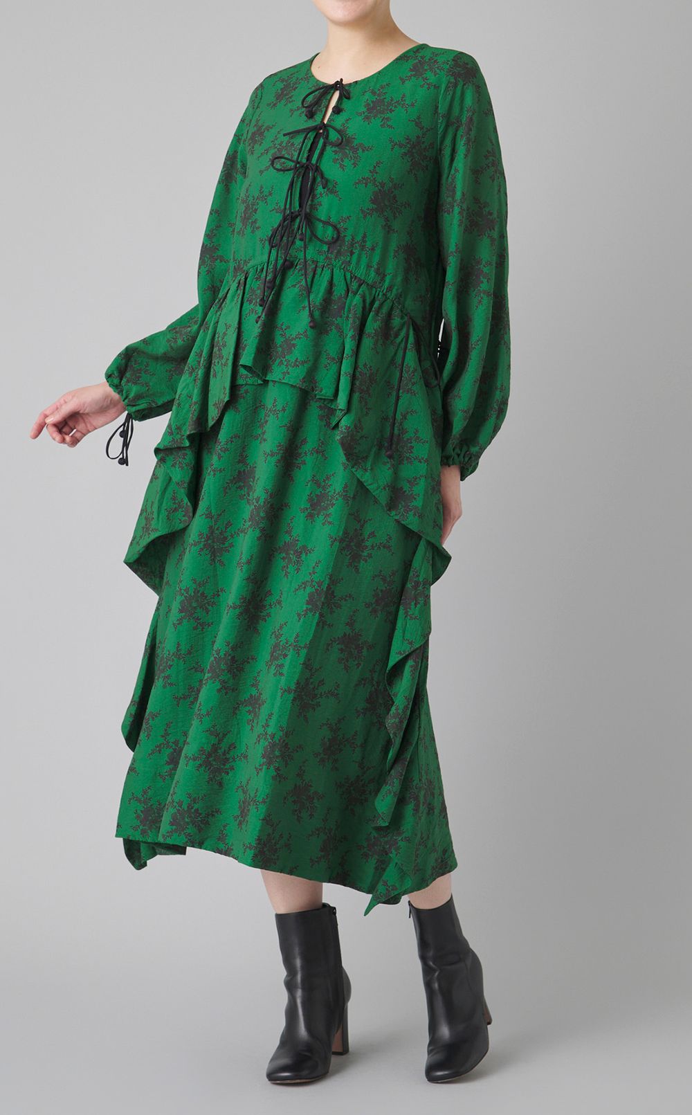 フラワープリントドローコードワンピース