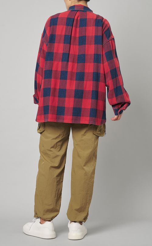 インディゴブロックチェックワイドシャツ