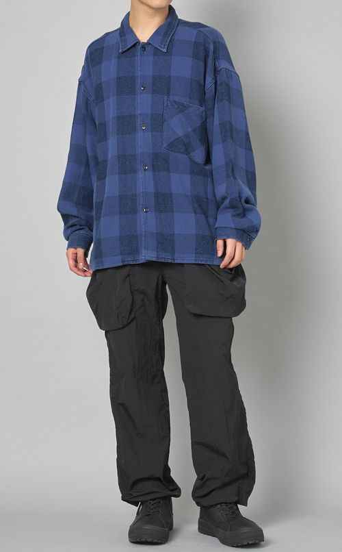 インディゴブロックチェックワイドシャツ