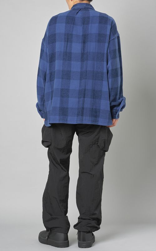 インディゴブロックチェックワイドシャツ