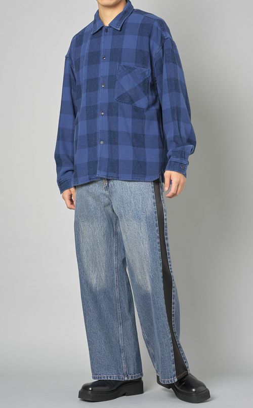 インディゴブロックチェックワイドシャツ