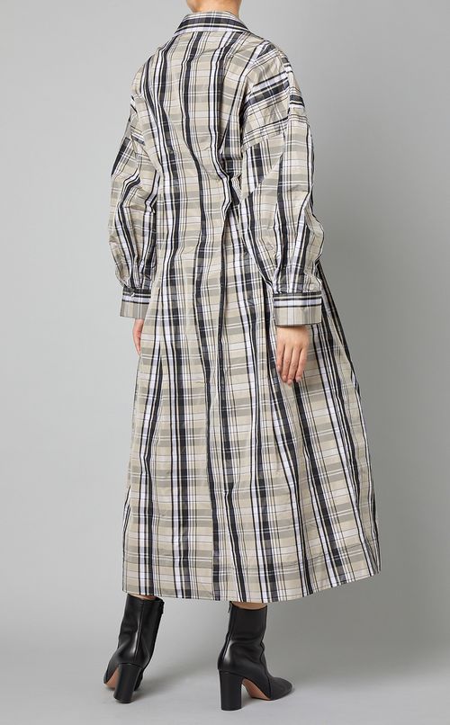 チェックプリントタフタワンピース