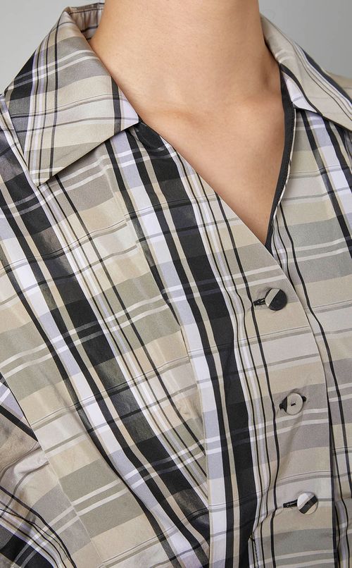 チェックプリントタフタワンピース