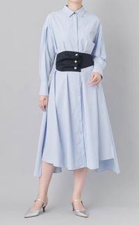 パールボタンベルトシャツワンピース