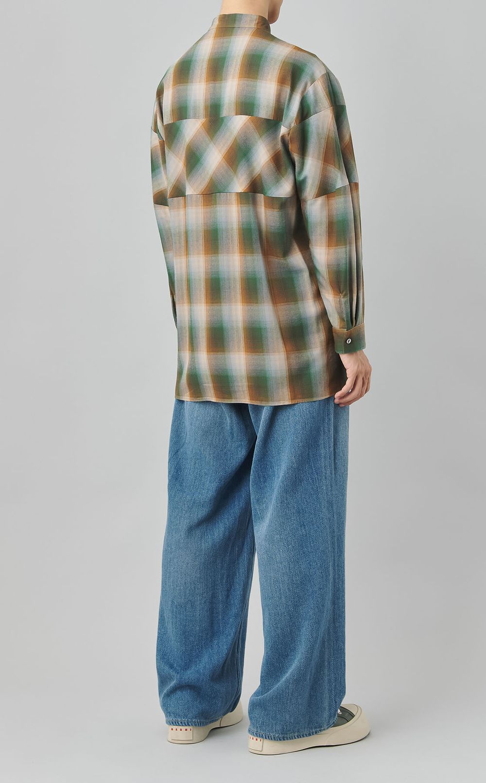 オンブレチェックスタンドカラーシャツ