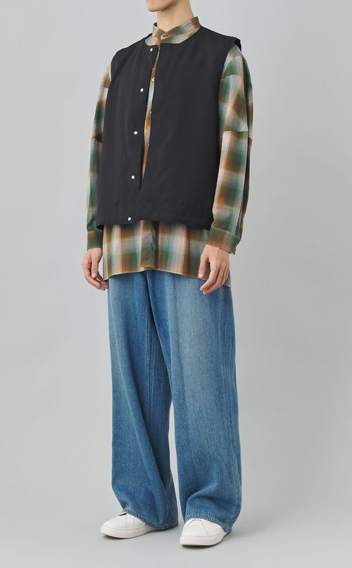 オンブレチェックスタンドカラーシャツ