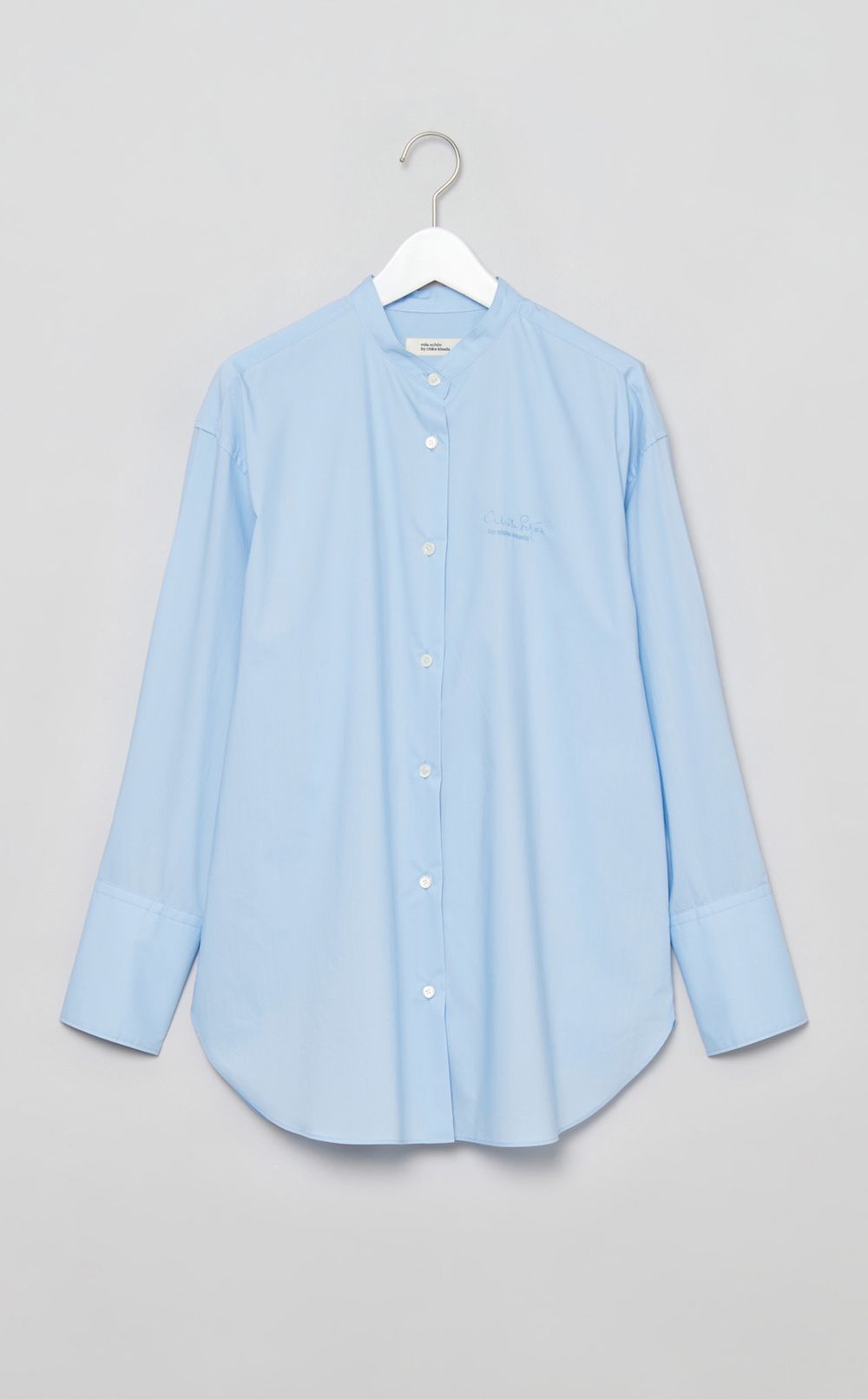 コットンロゴステッチバンドカラーシャツ