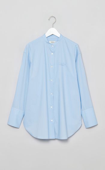 コットンロゴステッチバンドカラーシャツ