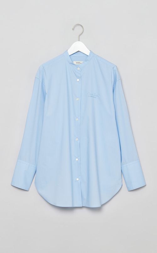 コットンロゴステッチバンドカラーシャツ