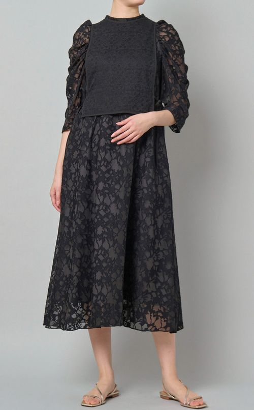 2way異素材ギャザースリーブドレス