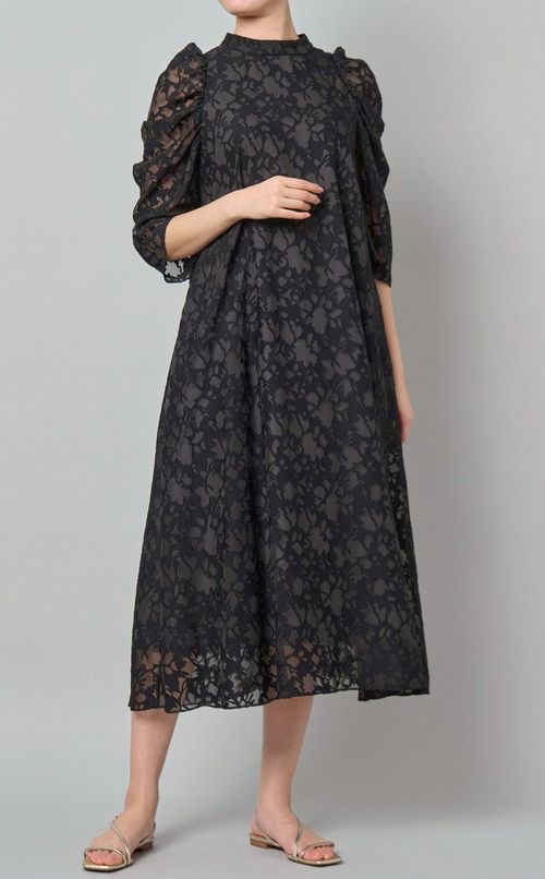 2way異素材ギャザースリーブドレス