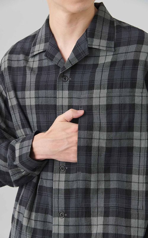 ウールチェックオープンカラーシャツ