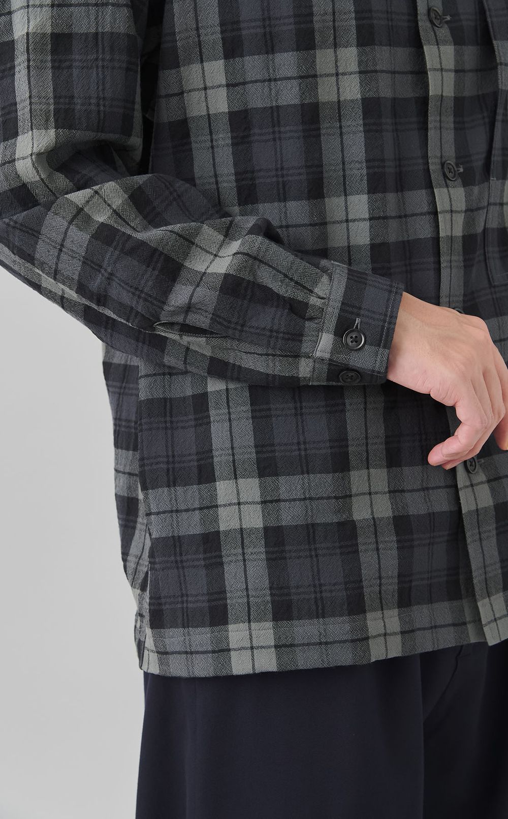 ウールチェックオープンカラーシャツ