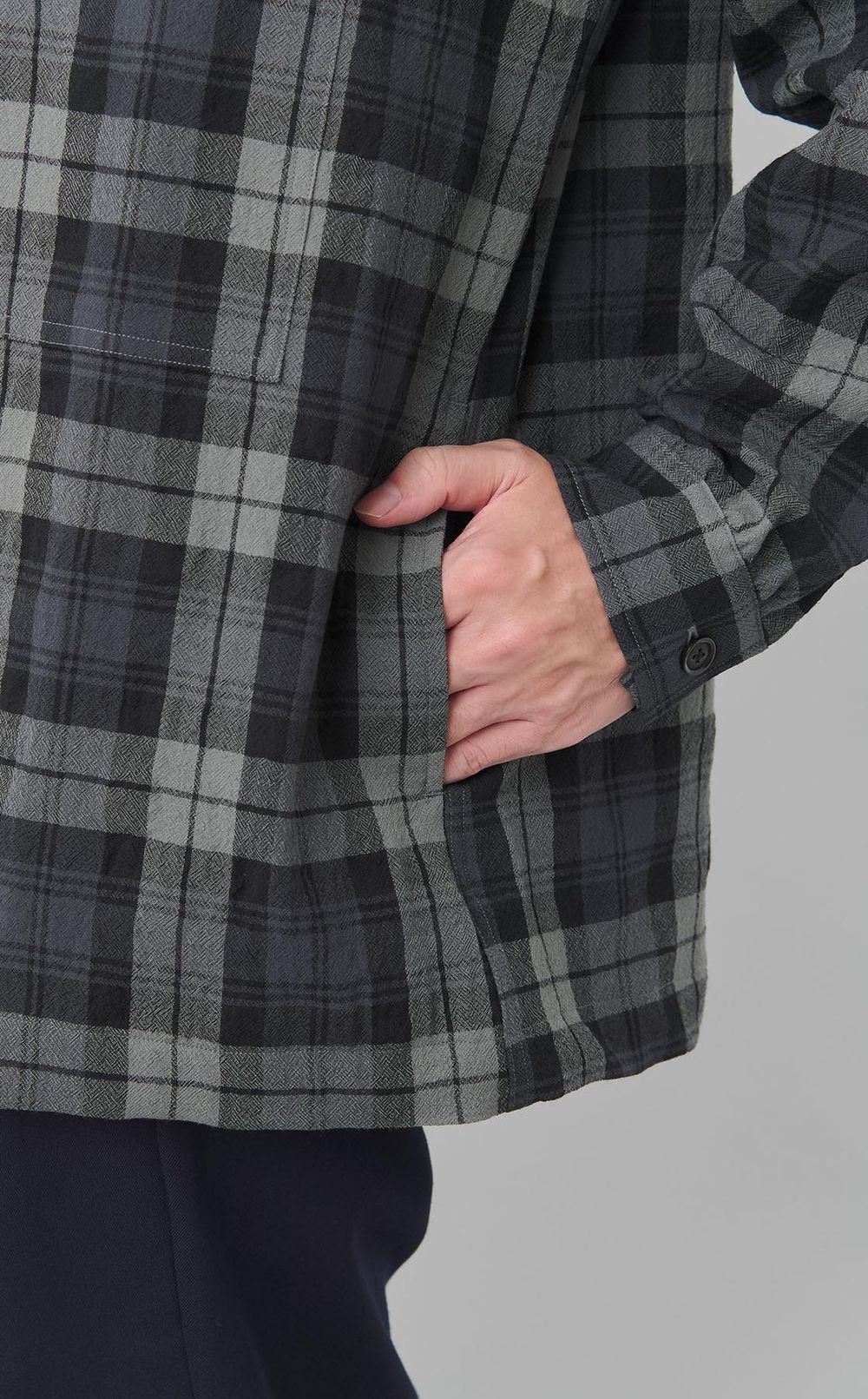 ウールチェックオープンカラーシャツ