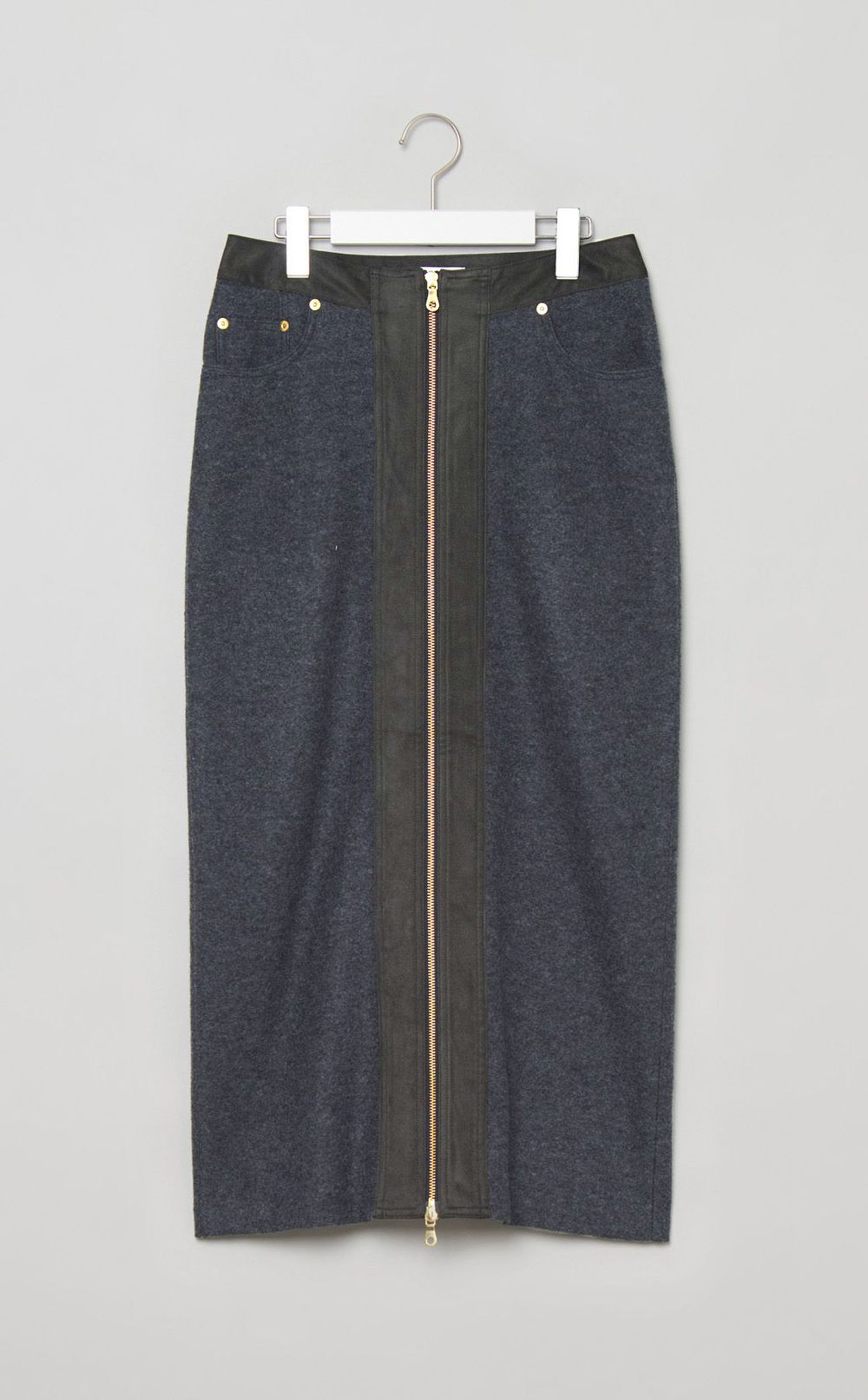 ウールフロントファスナーミディスカート