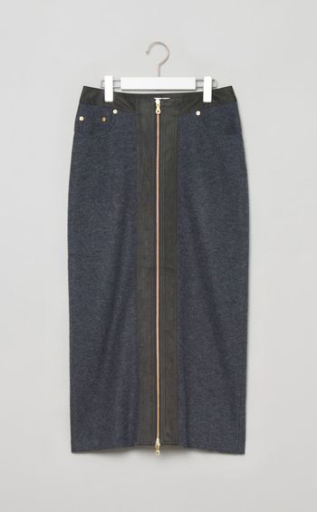 ウールフロントファスナーミディスカート