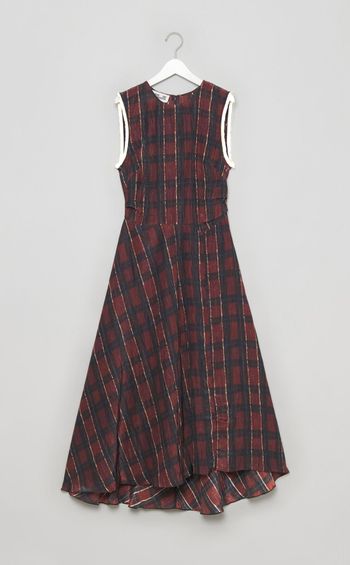 チェックプリントフリンジトリムワンピース