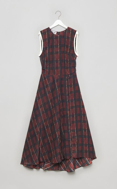 チェックプリントフリンジトリムワンピース