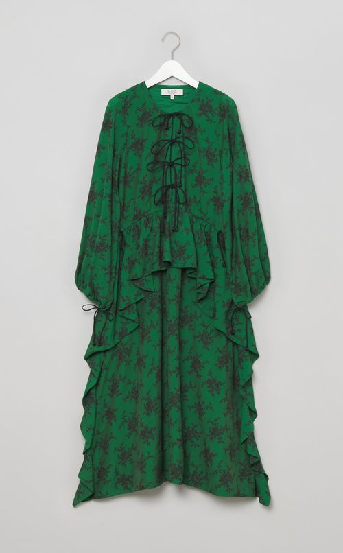 フラワープリントドローコードワンピース