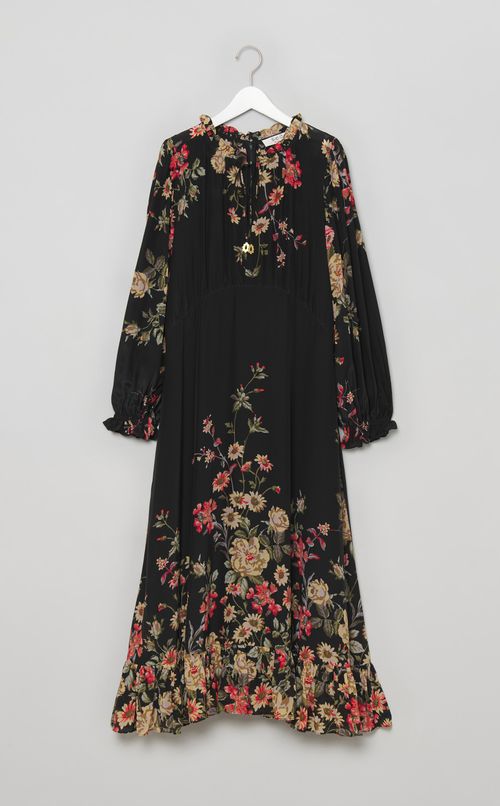 マルチフラワープリントギャザーワンピース