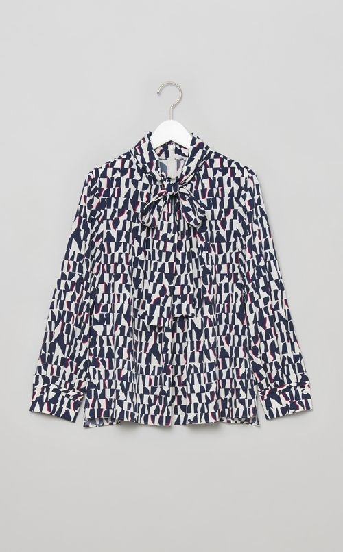 ジノリプリントボウタイブラウス