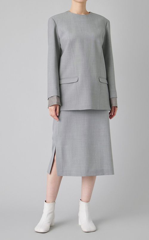 異素材アイラインスリットミディスカート