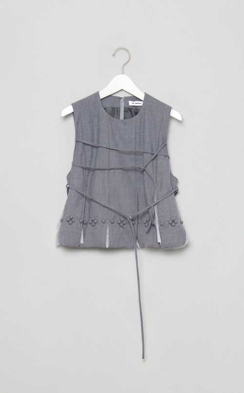 フラワーモチーフウール混バルーントップス