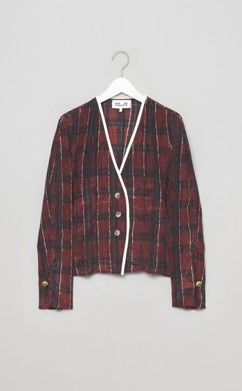 チェックプリントフリンジトリムブラウス