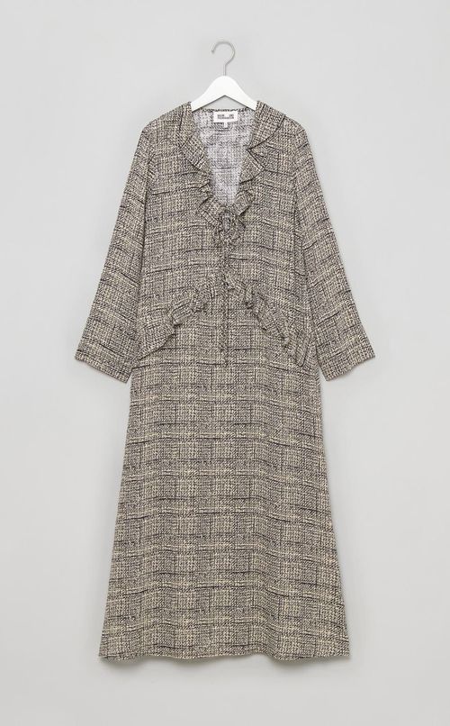 ツイルプリントフリルトリムワンピース